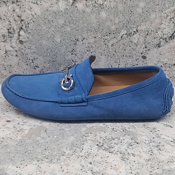 Ferragamo Grazioso Men's Loafer - Indigo Blue Suede - Picture 2 of 14